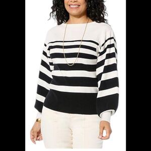 TWRHLL by Christie Brinkley Women's Striped Batwing-Slv Sweater White - Regular